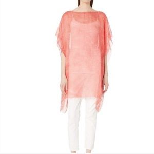 Eileen Fisher Peach Sheer Tercel Plus Linen Blend‎ Poncho With Raw Hems NWT OS